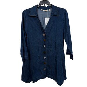 Soft Surroundings Tunic Top XS Chambray Dark Blue Sharkbite Boho Artsy Lyocell